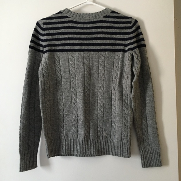 TORY BURCH Sharlene Grey + Navy Cable Knit Wool Crew Sweater XS - Picture 5 of 7